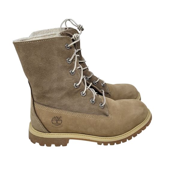 Timberland Women's size 8 Brown Leather Fleece Lace Up Waterproof Boots - Picture 3 of 8